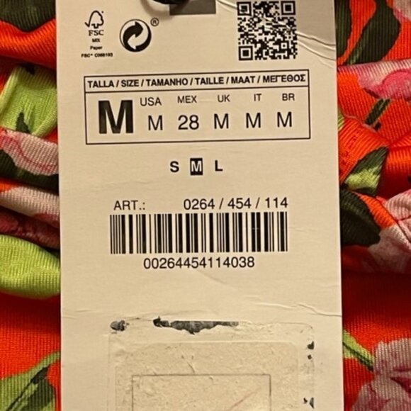 Zara NWT Orange Floral Stretch Deep V Neck Sleeveless Draped Bodysuit Medium - Picture 10 of 16